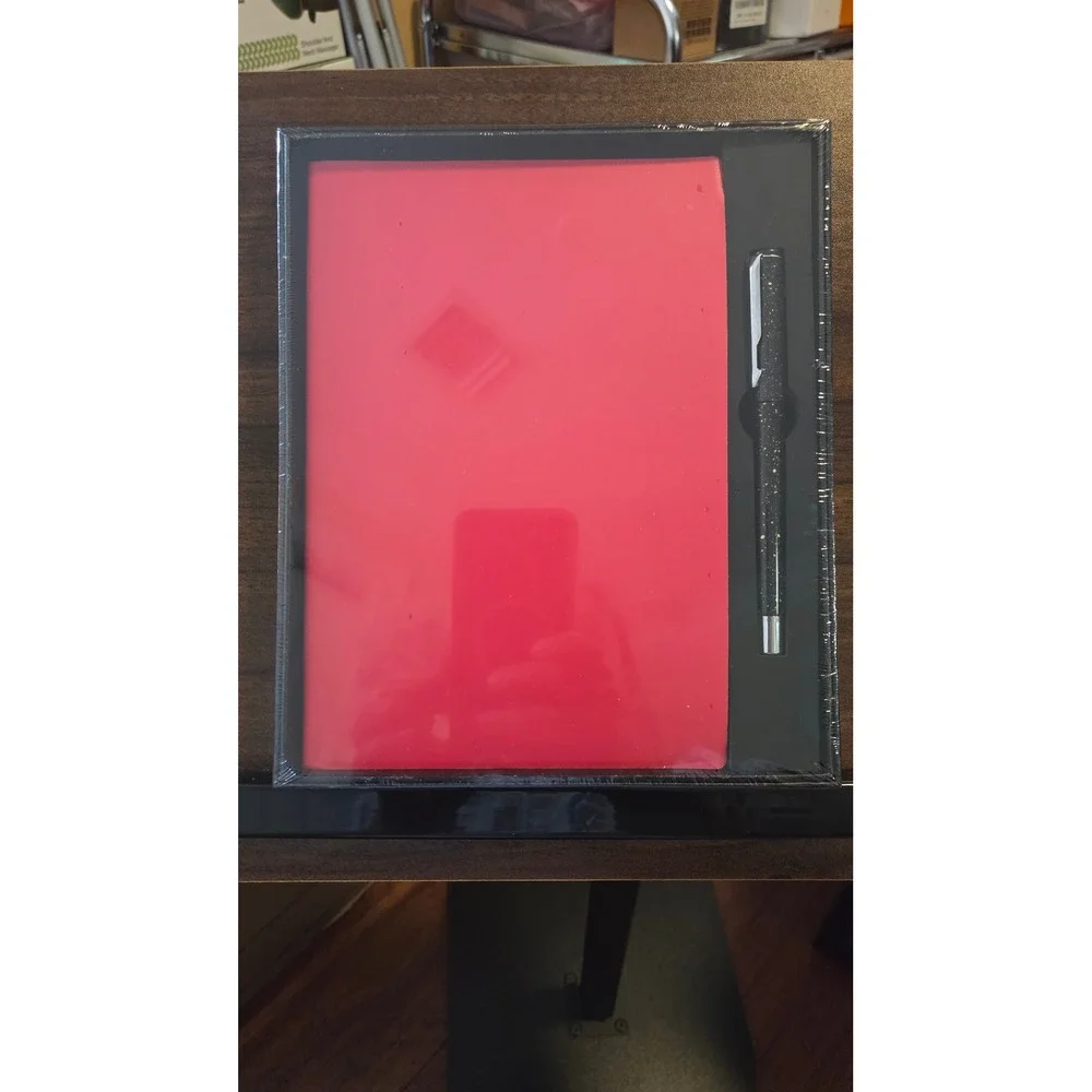 Red Hardcover Journal and Black Gold Speckled Pen Gift Set Factory Sealed